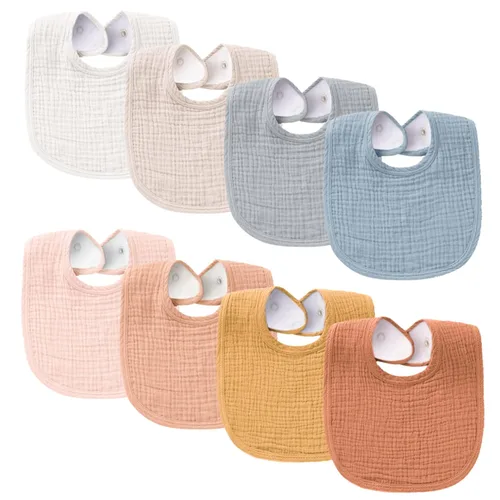 Miniatura 13 de Konssy Baberos de Muselina para Bebé Paquete de 8 Baberos Bandana para Babear de Algodón para Niños y Niñas Unisex, Conjunto Suave y Absorbente