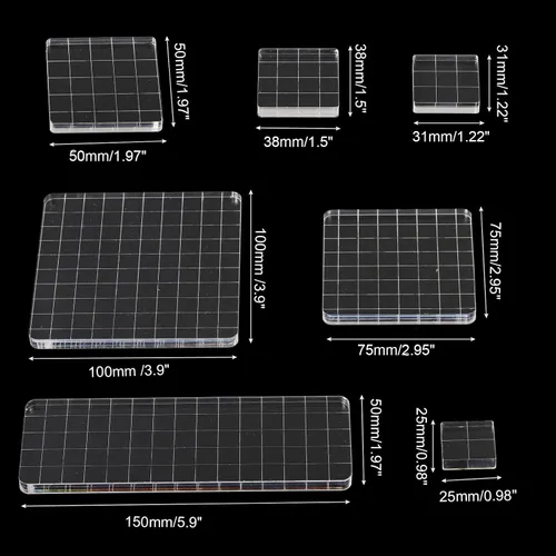 Miniatura 2 de PATIKIL Bloque de sello acrílico, paquete de 7 bloques de estampado transparentes con líneas de cuadrícula, bloques de montaje decorativos, juego