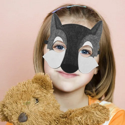 Miniatura 7 de STOBOK Máscara de lobo de 3 piezas, máscara de media cara de fieltro gris para Halloween, disfraz de cosplay para cumpleaños, carnaval, actuación