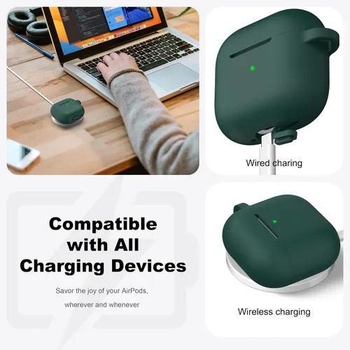 Miniatura 3 de R-fun Funda para AirPods 4 con kit de limpieza, funda protectora completa de silicona suave, compatible con AirPods 4 Gen, verde bosque C Bosque