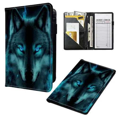 Miniatura 32 de Libros para camarera, cartera de cuero con bolsillo con cremallera, 7 bolsillos de almacenamiento para recetas y cheques, soporte para bolígrafos