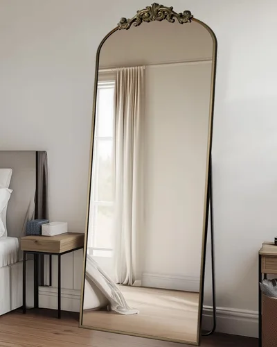 Miniatura 8 de Antok - Espejo de cuerpo completo arqueado, 65"x24" de piso con tallado, espejos de cuerpo completo para decoración del hogar, espejo de pared Bronce