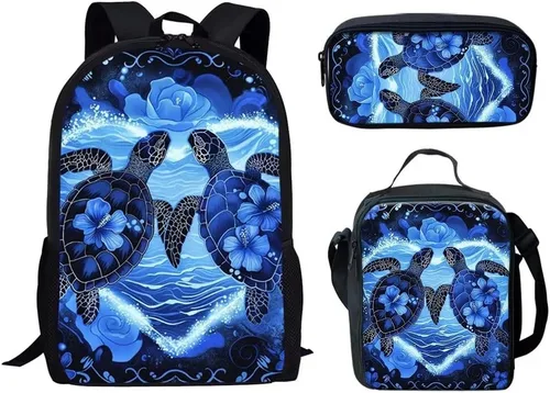 Miniatura 114 de HUGS IDEA Juego de 3 bolsas escolares con aislamiento térmico para el almuerzo, estuche para lápices