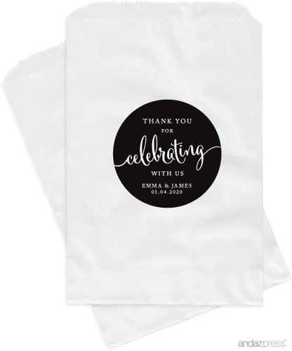 Miniatura 28 de Andaz Press Bolsas de regalo personalizadas para mesa de postre, agradecimiento por celebrar con nosotros, aguamarina, paquete de 24, personalizadas