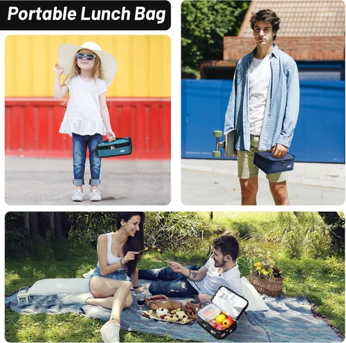Miniatura 5 de MIER Lonchera pequeña para niños y adultos, compacta con aislamiento, mini hielera térmica portátil para viajes de trabajo, escuela, color azul Azul