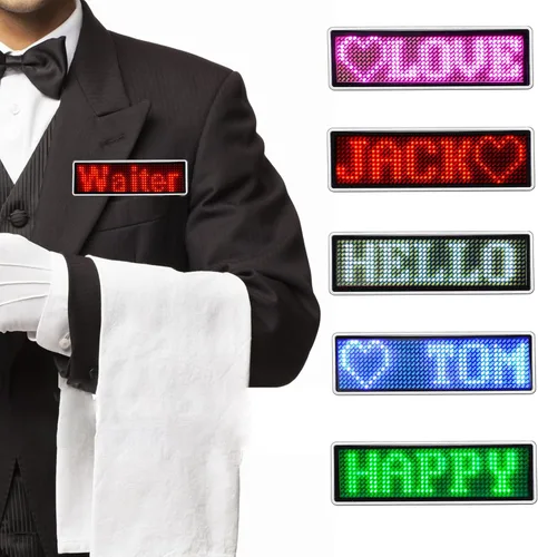 Miniatura 10 de Insignias de nombre LED, insignias de tarjetas de visita, pantalla de desplazamiento para restaurante, tienda, fiesta, bar, tablero de nombre LED