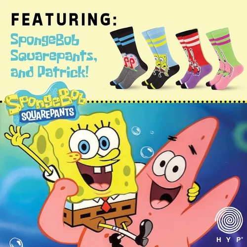 Miniatura 3 de Hyp Calcetines de Bob Esponja para hombre y mujer con pantalones cuadrados de Bob Esponja, caja de regalo, paquete de 4 calcetines casuales