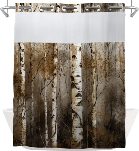 Miniatura 12 de TheBlackSpot Juego de cortinas de ducha de bosque rústico de granja, diseño botánico abstracto, abedul, naturaleza, juego de cortinas de baño
