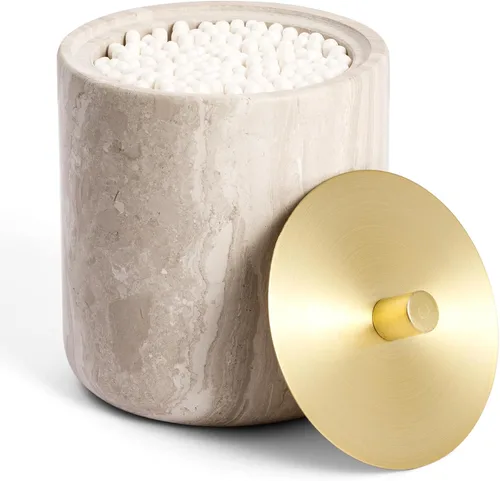 Miniatura 9 de Travertine Dispensador de Hisopos con Tapa para Hisopos de Algodón, Bolas, Almohadillas, Palillos de Hilo Dental, Frasco de Boticario de Mármol