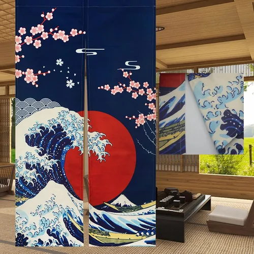 Miniatura 11 de LIGICKY Cortinas Noren estilo japonés para puerta, gruesas, largas, impresas, tapices colgantes para decoración del hogar, 33.5 x 47.2 pulgadas