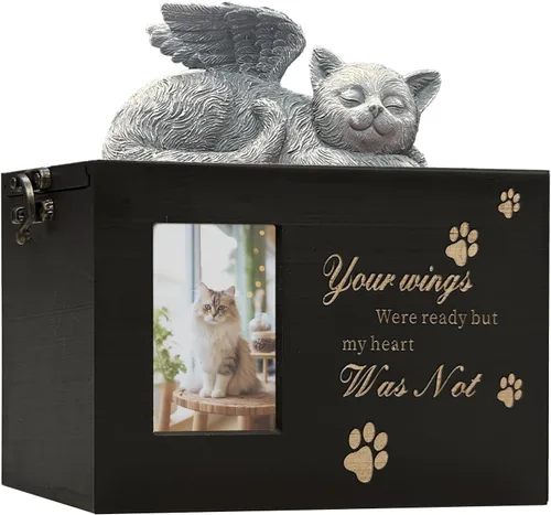 Miniatura 19 de Urna grande para perro para cenizas, caja de cremación funeraria negra con foto urna conmemorativa para mascotas con marco de fotos, caja