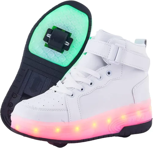 PYYIQI Zapatos con luz LED, zapatos de patinaje con ruedas para niños y niñas, tenis para exteriores para niños