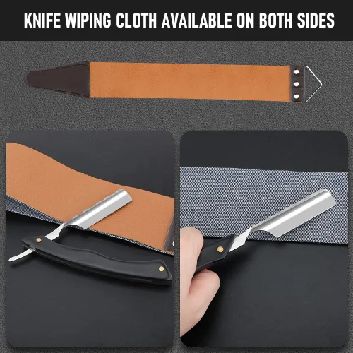 Miniatura 3 de Maquinilla de afeitar recta con estuche - Afeitadora profesional de borde recto de acero inoxidable premium para barbero con estuche de afeitado