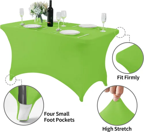 Miniatura 5 de Mantel de elastano para mesas de 4, 6 u 8 pies, mantel elástico universal ajustable para fiestas, banquetes, bodas y eventos - Verde manzana
