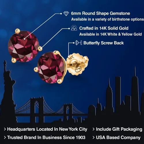 Miniatura 37 de Gem Stone King Aretes de Martini de oro amarillo de 14 quilates Aretes de tuerca de 3 puntas para mujeres y hombres Redondos de 0.236 pulgadas