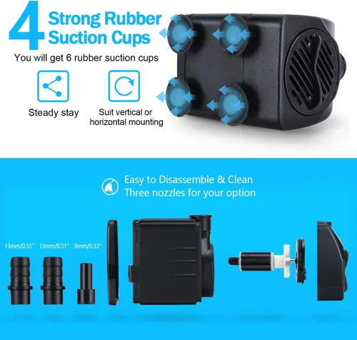 Miniatura 2 de CWKJ Bomba de fuente, 2 paquetes de bomba de agua sumergible de 160 GPH(10 W, 600 L/H), bomba de agua duradera para fuente al aire libre con cable
