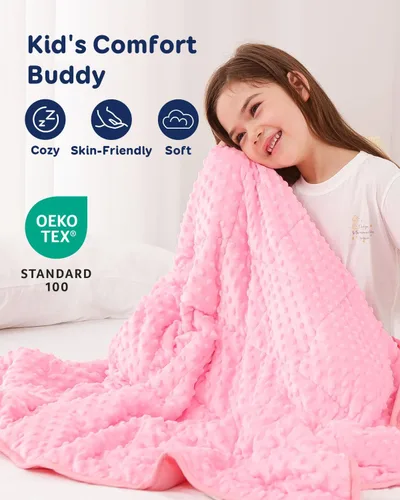 Miniatura 3 de Kivik Manta con peso de 5 libras, manta pequeña de puntos minky, manta suave y pesada, lavable a máquina, 36 x 48 pulgadas, color rosa