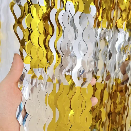 Miniatura 40 de GOER - Cortinas de tiras metálicas/oropel para fiestas, telón de fondo para fotos, Halloween, cumpleaños, decoración de bodas, de 3.2 x 9.8 pies