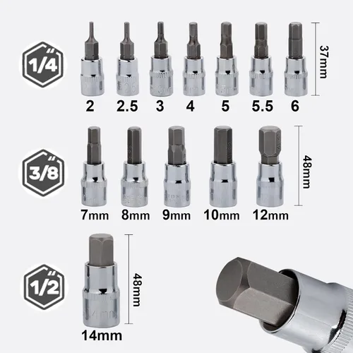 Miniatura 3 de Juego de llaves hexagonales Premium S2 de acero de aleación Kit de 13 piezas métricas 2mm - 14mm de llaves Allen