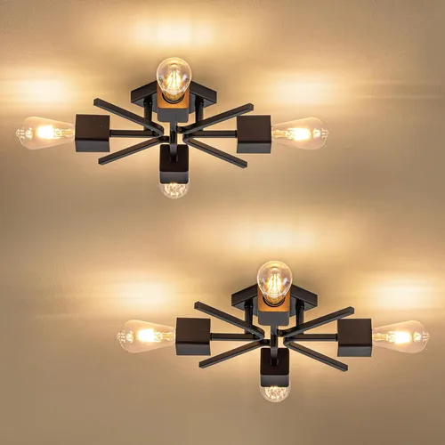 Miniatura 11 de 4 Luces Estilo Granja Sputnik Accesorios de Iluminación Accesorios de Techo Negro Industrial Lámpara Empotrada de Montaje al Ras Accesorio de Luz