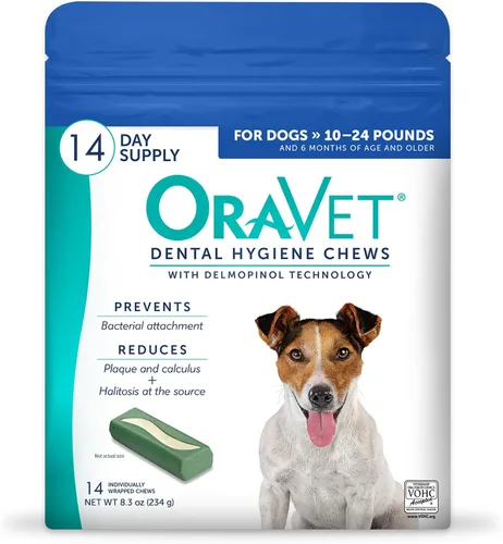 Miniatura 10 de ORAVET Masticables dentales para perros, cuidado bucal e higiene masticables (perros pequeños, 10-24 libras) bolsa azul, 30