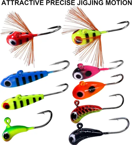 Miniatura 2 de THKFISH Plantillas de pesca en hielo Señuelos de pesca en hielo Equipo de pesca en hielo Kit de aparejos de pesca pequeños Crappie Panfish Jigs