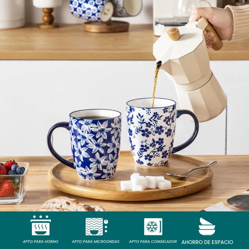 Miniatura 4 de vancasso SELENE - Juego de 6 tazas de café grandes de porcelana de 16 onzas con asa, taza de té de cerámica para capuchino, café con leche, té