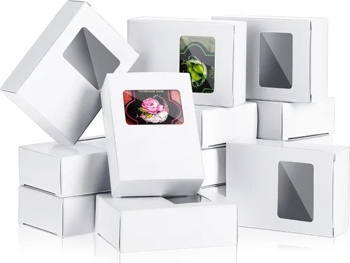 Spakon 30 cajas de jabón de papel kraft blanco con ventana, 3.5 x 2.6 x 1.2 pulgadas, se adapta a hasta 4 jabones hechos a mano, caja de regalo