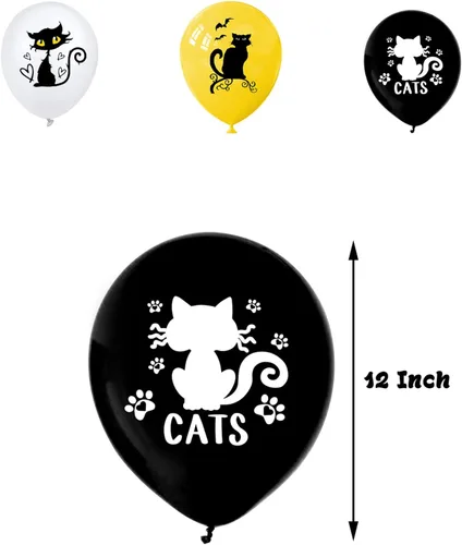 Miniatura 6 de Decoración de fiesta temática de gato, juego de suministros de fiesta de cumpleaños de gato negro, incluye fondos de gato negro de 5 x 3 pies