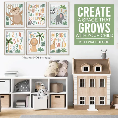 Miniatura 7 de Hadley Designs 6 decoraciones de pared de safari para guardería, decoración de guardería sin marco, decoraciones de selva para habitación de niños