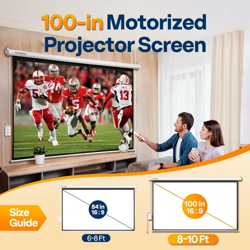 Miniatura 2 de VIVOHOME Pantalla de proyector motorizada con control remoto, pantalla de proyección eléctrica automática de 16:9 de 100 pulgadas, pantalla
