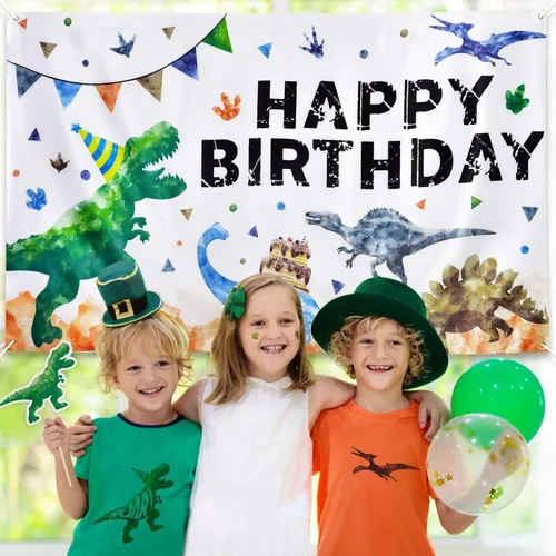 Miniatura 3 de WERNNSAI Fondo de dinosaurio de acuarela – 73 x 43 pulgadas, decoración de fiesta de cumpleaños de dinosaurio para niños, grande, para interiores