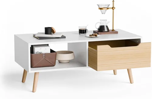 Miniatura 6 de Cozy Castle Mesa de centro moderna, mesa de cóctel de madera con almacenamiento, mesa de pasillo minimalista, mesa de centro moderna de mediados