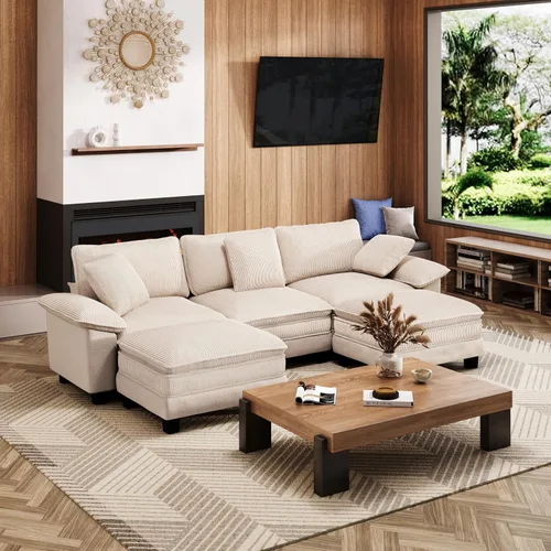 Miniatura 12 de MIXPATIO Sofá modular en forma de L de 123 pulgadas con cojines de nube, juego de sofá modular de asiento profundo con 4 asientos y 1 otomana, Gris