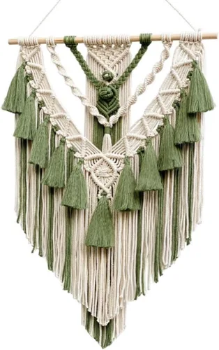 Miniatura 7 de Colgante de Pared de Macramé Bohemio y Decoración de Pared, Tapiz de Algodón Hecho a Mano con Borla, Arte de Pared Tejido de Macramé para Decorar