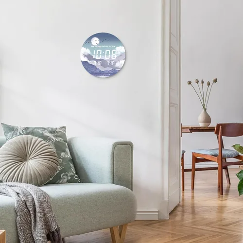 Miniatura 6 de Reloj de pared digital SCOAGE con luz nocturna MoonCloud moderno de 7 niveles de brillo 12/24H LED automático con temperatura fecha hora pantalla