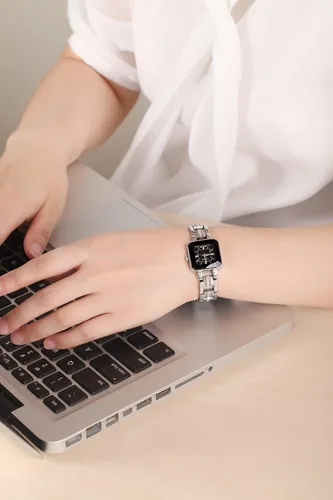 Miniatura 3 de TIME100 Reloj de pulsera para mujer, de cuarzo, con esfera verde, bisel con cristales en el movimiento, correa de pulsera con diamantes, resistente