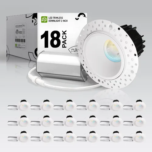 Miniatura 29 de ASD Luces LED empotrables sin moldura de 1 pulgada, 7W 120V Triac redondas para uso comercial, iluminación regulable sin lata para techo con caja