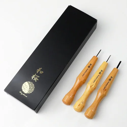 Miniatura 2 de Wazakura Kit de cincel de bonsái de 3 piezas con gubias redondas, bisel único sesgado y herramienta de separación en V, juego de herramientas
