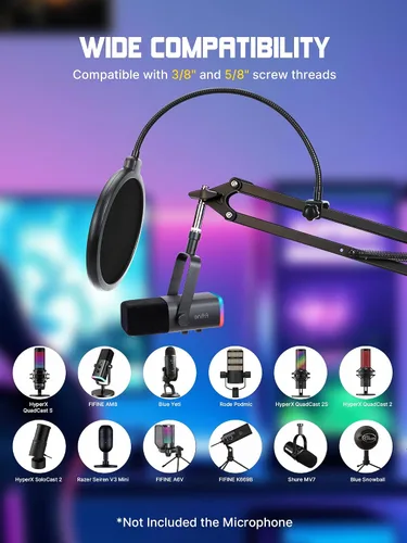 Miniatura 2 de Brazo de brazo de micrófono resistente para Rode Podmic, soporte de micrófono profesional con adaptador de 3/8 a 5/8 pulgadas para Shure SM7B, Blue