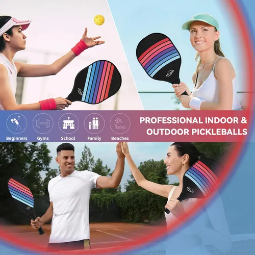 Miniatura 5 de Juego de 4 palas de pickleball, aprobadas por USAPA, 4 pelotas de pickleball para interiores y exteriores, bolsa de transporte, 4 toallas