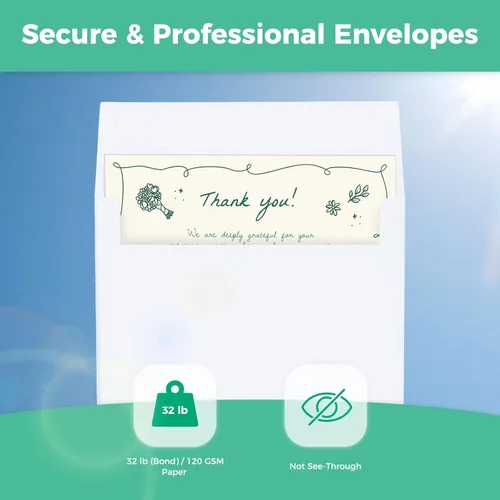 Miniatura 8 de Ohuhu Paquete de 200 tarjetas y sobres blancos en blanco, tarjetas plegadas pesadas de 5 x 7 pulgadas y sobres A7 para tarjetas de felicitación