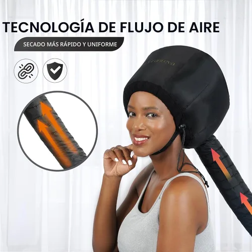 Miniatura 3 de Secador de pelo con capucha y diadema integrada que reduce el calor alrededor de las orejas y el cuello. Gorro difusor con capucha para rizos