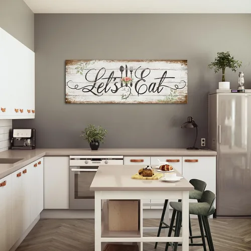 Miniatura 3 de KREATIVE ARTS Arte de Pared en Lienzo para Cocina "Let's Eat" Impresión de Citas Inspiradoras Vintage Pintura Cuadro Impresiones Giclée
