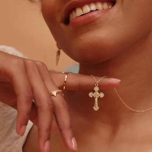 Miniatura 25 de Fettero - Collar con dije de cruz de fe, chapado en oro de 14 K, cadena fina, minimalista, simple, pequeña, para oración, regalo de joyería religiosa
