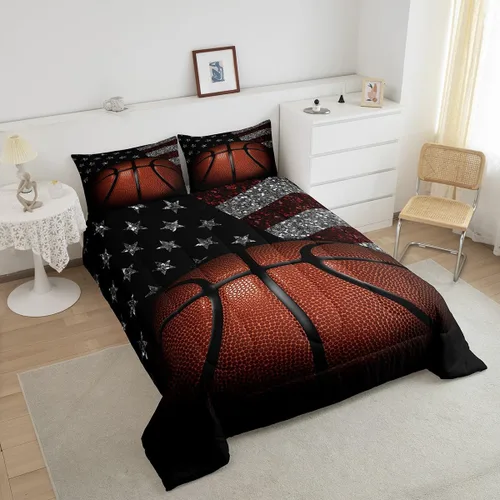 Miniatura 3 de Erosebridal Juego de edredón de baloncesto tamaño Twin para niños y adolescentes, juego de cama de tema deportivo de microfibra ultra suave