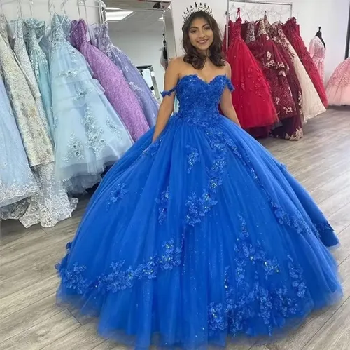 Miniatura 4 de Mauuwy Elegantes vestidos de quinceañera de tul con tirantes delgados, vestido de baile largo con apliques de encaje para mujer, Y86