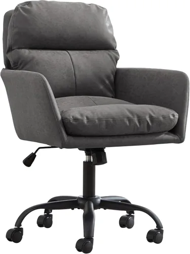 Miniatura 10 de YISHENG Silla de escritorio de piel sintética para oficina en casa, silla giratoria ajustable para computadora con ruedas y brazos, cómoda silla