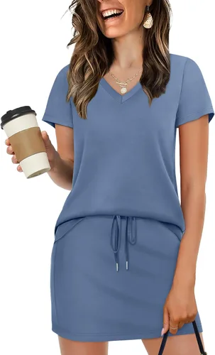 Miniatura 6 de NIASHOT Conjunto de falda de dos piezas para mujer, para vacaciones de verano, trajes de viaje, tenis, golf, falda pantalón versátil, conjuntos