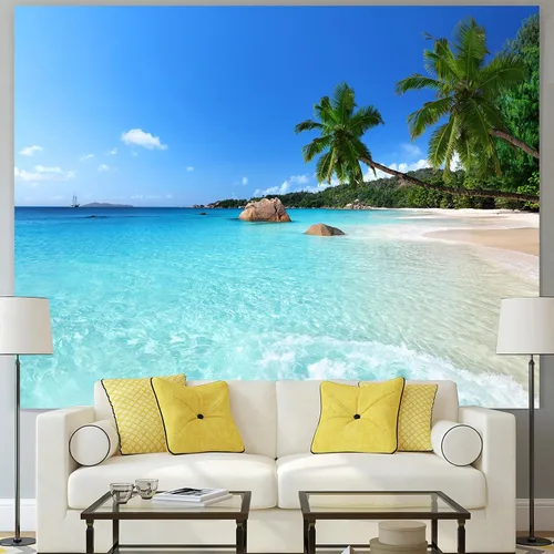 Miniatura 2 de Racunbula Tapiz para colgar en la pared, diseño de playa tropical, paraíso tropical, de cocotero, hippie, bohemio, con palmera, para decoración